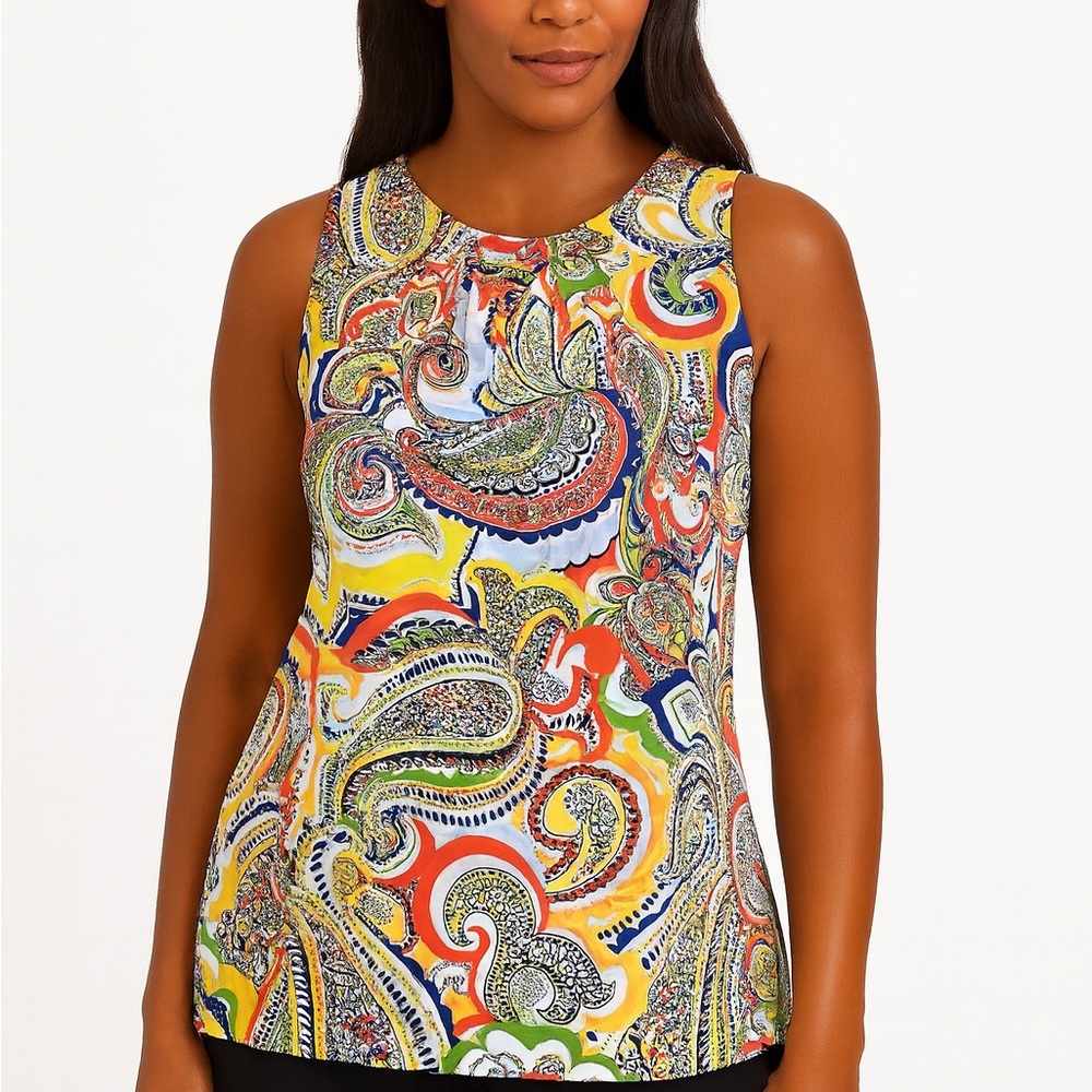 Tommy Hilfiger Multicolor Paisley Print Sleeveless Blouse – Women’s Size Large